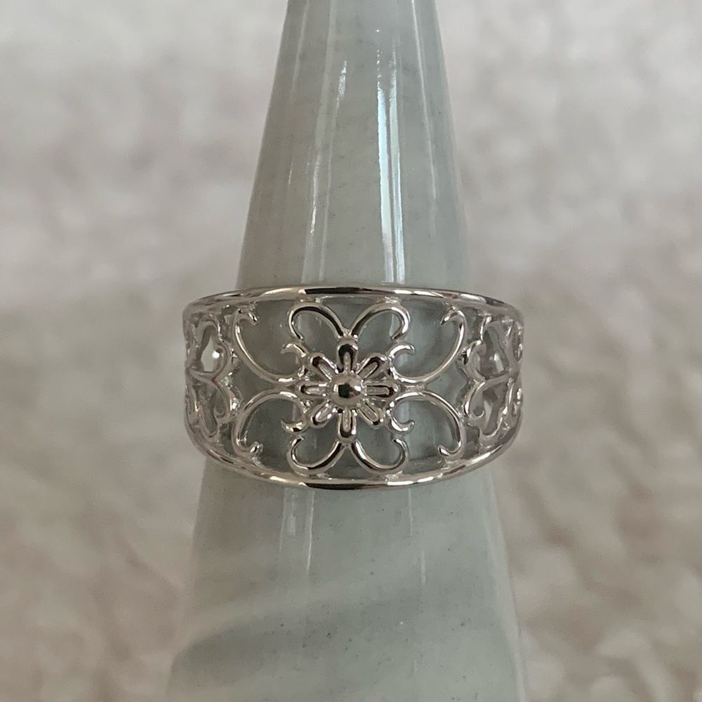 Sterling Silver Flower Swirl Ring